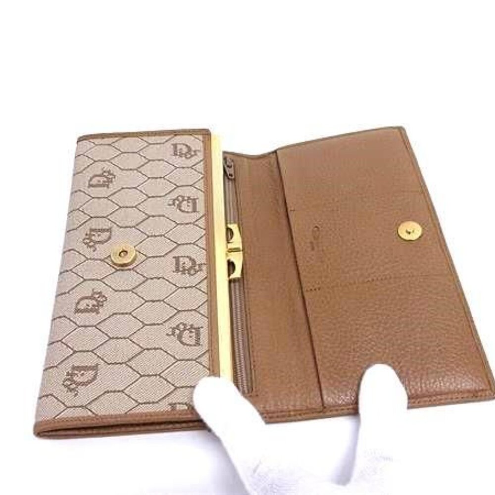 Christian Dior Wallet Honeycomb Pattern Long Wallet Beige Brown Leather - Picture 4 of 6